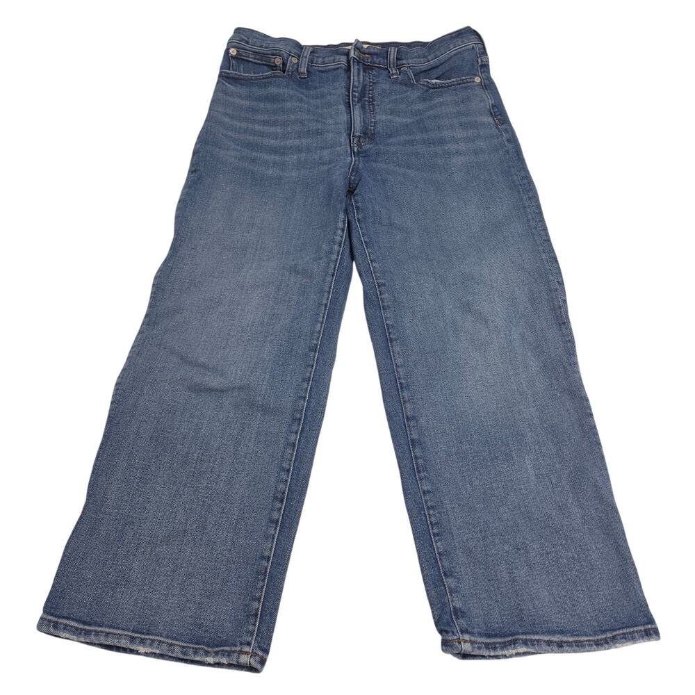 Madewell Slim Wide Leg Crop Jeans Womens 29 Blue High Rise Raw Hem Wide Leg